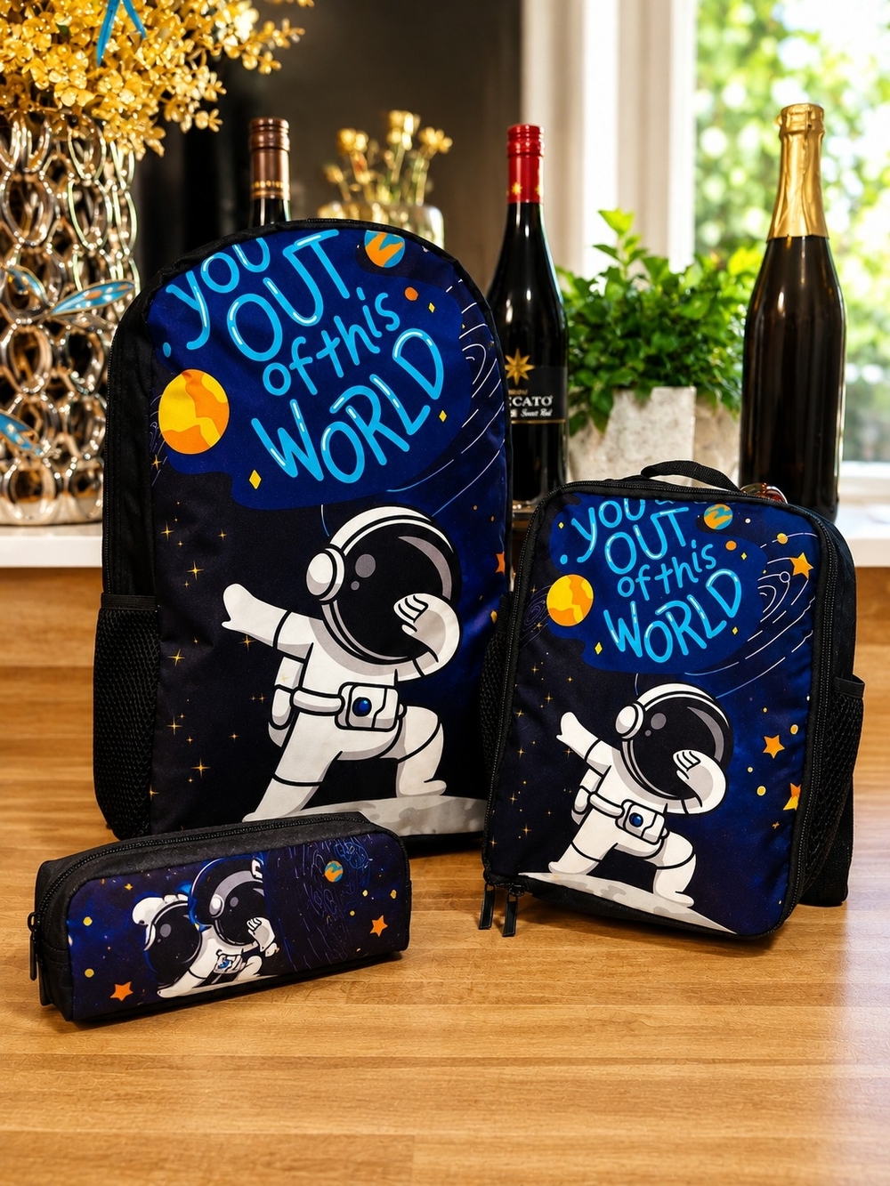 Kids Astronaut Backpack, Lunch Bag & Pencil Case - Blue "You Out of This World"
